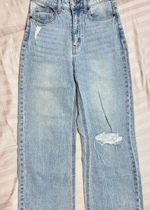 Light Wash Ripped Wide Leg Jeans