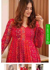 Red Printed Anarkali Kurta with dupatta