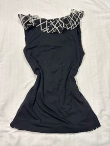 Y2K Ruffle Black stripes Top