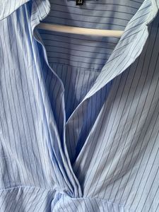 Chic Blue Striped Wrap Shirt