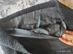 Black Velvet Mini Skirt with Sherpa Trim