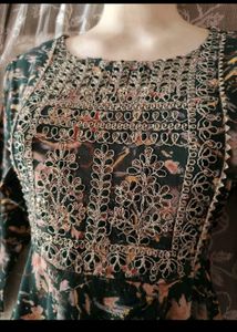 Elegant Floral Printed Anarkali Maxi Dress with Em