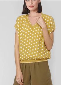 Yellow Polka Dot V-Neck Top