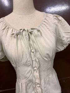 Cream Puff Sleeve Tie Neck Blouse