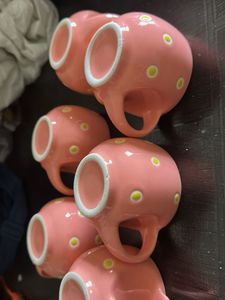 Set of 6 Pink &amp; Yellow Polka Dot Mugs