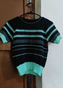Striped Short Sleeve Knit Top