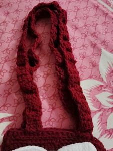 151.Crocheted Maroon Bag with White Bow