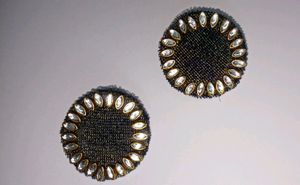 Black Colour Kundan Style Earrings Tops