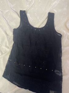 Black Lace Embellished Tank Top