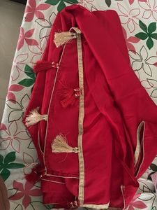 Vibrant Red Saree with Tassels