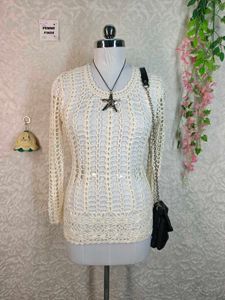 Cream Crochet Long Sleeve Top