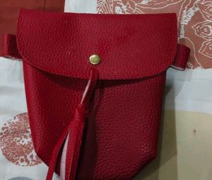 Red Faux Leather Belt Bag with Tassel