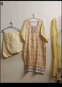 Yellow Printed Kurta Set with Dupatta