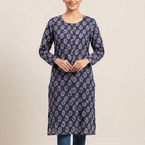 Navy Blue Printed Kurta