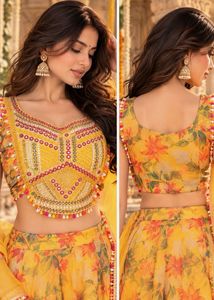 Vibrant Yellow Floral Lehenga Choli Set