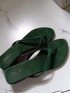 Green Embellished Flip Flops