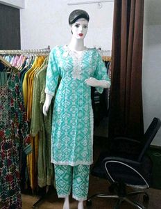 Turquoise Printed Kurta Pant Set