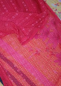 Elegant Pink Lace Kurta with Pearl Neckline