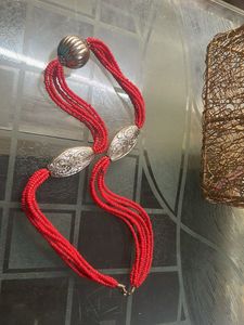Bohemian Red Beaded Necklace &amp; Tassels