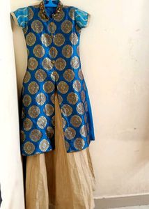 Elegant Blue &amp; Gold Brocade Dress