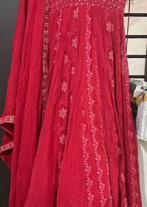 Beautiful Red Embroidered Ethnic Gown