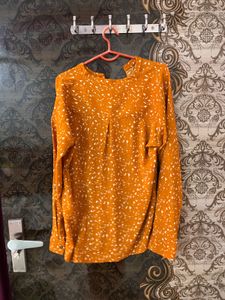 Trendy Orange Printed Long Sleeve Top