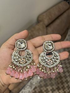 emerald pink Kundan earrings