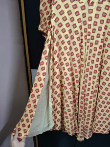 Yellow &amp; Red Printed Anarkali Kurta Set