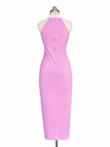 Pink Halter Neck Cheongsam Dress