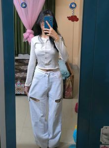 White Jeans with Cutouts