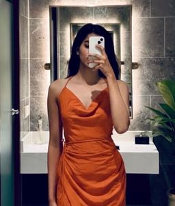 Chic Orange Cowl Neck Mini Dress