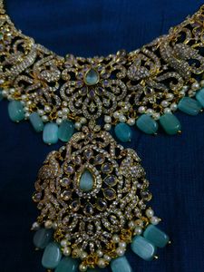Royal Peacock Designer Necklace Set with Aqua Bead