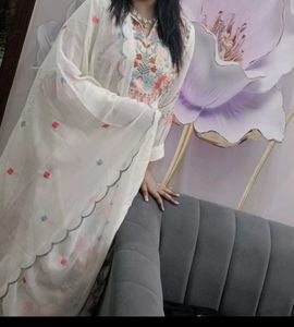 Embroidered Cream Kurta Set with Dupatta