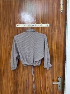 Cropped Button-Up Shirt with Drawstring