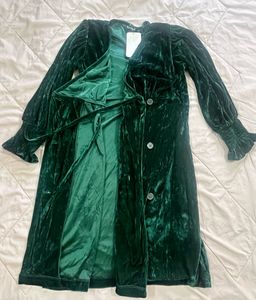 Green Velvet Button-Up Dress
