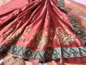 Elegant Red Silk Saree with Gold Embroidery