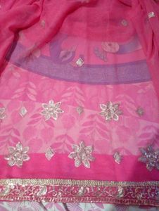 Silver Sitara Work Pink Saree