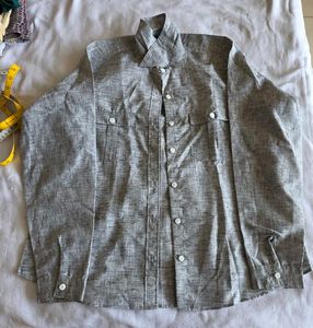 Grey Pure Linen Collared Shirt