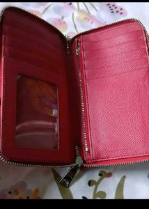 Authentic Coach Red Leather Zip Around Wallet
