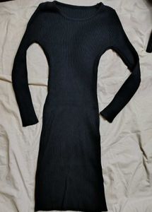 Black Ribbed Knit Dress with Belt