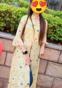 Floral Print Long Kurta with Bell Sleeves