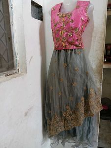 Pink & Gray Embellished Party Dress