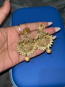 Elegant Gold Jhumka Earrings with Pearls