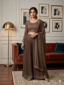 Elegant Brown Sequined Kurta Set