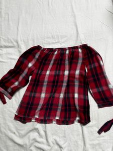 off shoulder red top