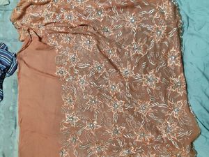 Peach Pure Georgette Saree