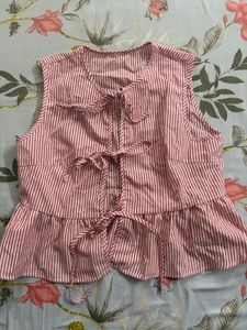 Striped Peplum Top with Tie-Up Detail