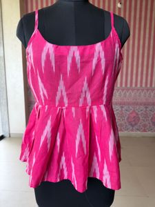 Vibrant Pink Ikat Print Peplum Top