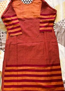 Embellished Orange and Red Striped Kurta