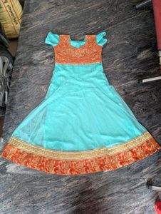 Elegant Turquoise &amp; Orange Anarkali Gown